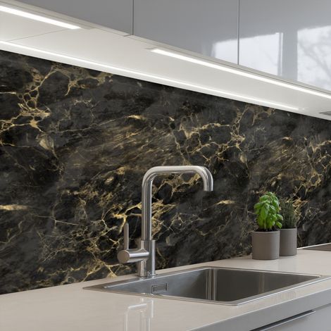 Kitchen Splashback Black - Marble - Gold - Nerf 200x80 cm