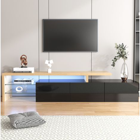 Moderner TV-Schrank: Stilvolle Eleganz, Praktischer Stauraum, schwarz hochglanz, Glasböden, LED-Beleuchtung (1/5)