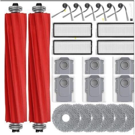 26 accessoires de rechange pour aspirateur robot laveur Roborock QV 35A / QV 35S / QR 798 / QR 598 : 6 sacs à poussière, 6 serpillères, 6 brosses latérales, 4 filtres HEPA et 2 brosses principales. (1/5)