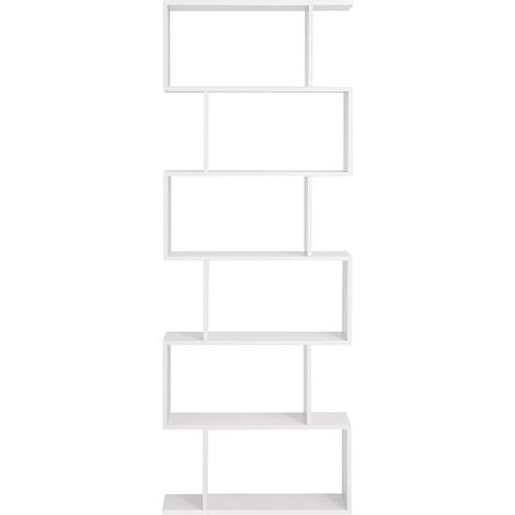 Libreria a zig-zag moderna bianca a 6 ripiani (1/5)