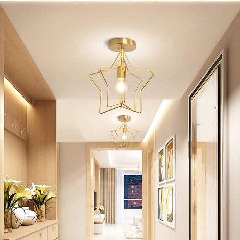 One Piece Star Plafonnier Abat-Jour Sans Source De Lumière E27 Suspension Vintage Industriel Fer Métal Anneau Suspension LED Antique Suspension Pour Chambre Salon Maison Hôtel Bar Couloir Cuisine Or (1/4)