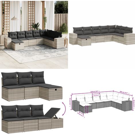 vidaXL Salon de jardin 8 pcs avec coussins gris clair résine tressée (1/5)