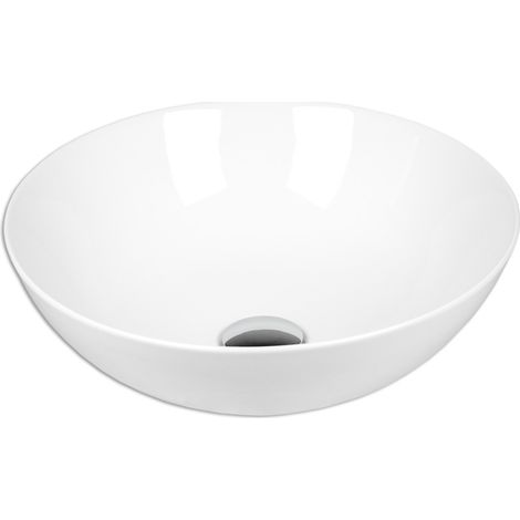 Waschbecken Keramik Aufsatz rund 40 cm weiß Komplettset (1/4)
