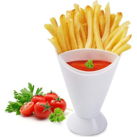 1 présentoir à frites, 1 coupelle à salade et sauce, 1 récipient pour frites chaudes, idéal pour les familles et les restaurants.