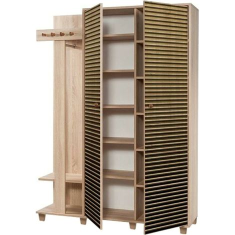 Dmora - Mobile da ingresso Liana, Entratina appendiabiti, Composizione per atrio, Consolle portaoggetti multifunzione, 135x36h194 cm, Quercia (1/5)