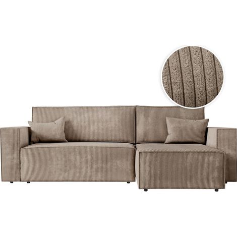 Loungitude – Canapé d'angle convertible réversible avec coffre en velours côtelé – 3 places – Dimensions 269 x 159 x 89 cm – Couleur taupe (1/6)