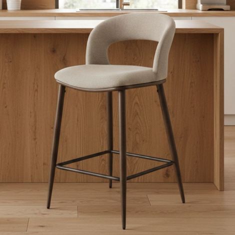 Chaise de bar en tissu beige avec pieds en métal aspect noyer Souad (1/5)