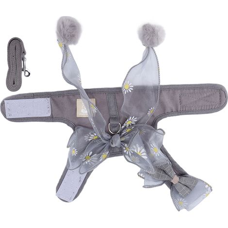 Harnais et laisse pour chat, ensemble respirant, gilet à nœud papillon féerique, corde pour chat pour les promenades en extérieur, gris féerique, taille S (1/5)