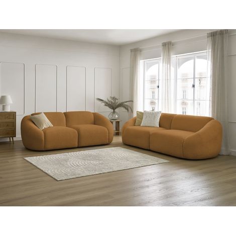BOBOCHIC - Ensemble canapé droit fixe 3 + 2 places TINA tissu bouclette   Jaune (1/5)