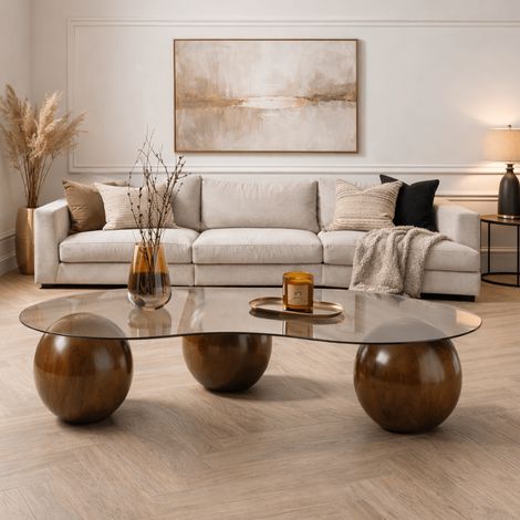 Organischer Couchtisch aus bronzefarbenem Glas mit