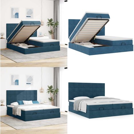 Ottoman-Bett mit Matratzen Dunkelblau 180x200 cm Samt - Matratzenbett - Samtbett (1/5)