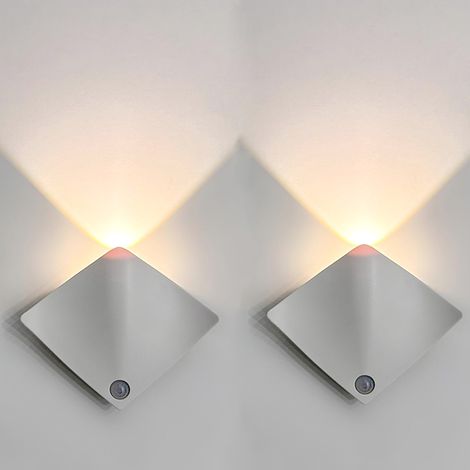 Lot de 2 Appliques Murales Sans Fil, Lampe à Détecteur de Mouvement, Applique Murale LED Magnétique, Veilleuse Décorative Rechargeable, Blanc (1/5)