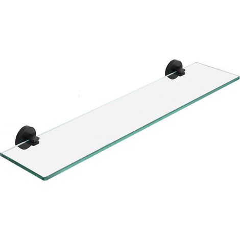 Glass Shelf with Stainless Steel Bracket, 60cm Bathroom Shelf, Tempered Glass Floating Shelf, Wall Mounted, Polished/Black Finish (1/2)