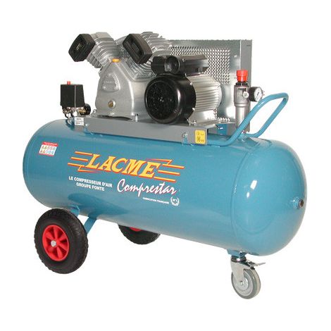 Lacme – Compresseur à courroie 4CV monophasé 23m³/h – Réservoir 150L – Débit 23m³/h – Pression 11 bar – Moteur 3 kW