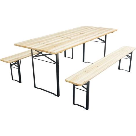 Set Birreria Richiudibile in Legno 200x80cm - Tavolo e 2 Panche