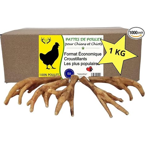 Friandises Déshydratées à Mâcher, Pattes de Poulet, 1 kg. (1/5)