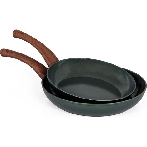 Set 2 Padelle Antiaderenti ad Induzione GreenLife Manico Effetto Legno 24 + 28 cm (1/2)