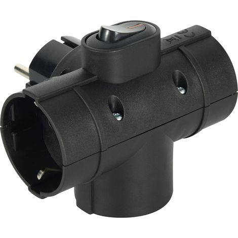 Electraline 55091 Adattatore Triplo 3 Prese Laterali, Spina Tedesca, Multipresa 3 Posti Schuko, Con Interruttore ON/OFF Nero (1/3)