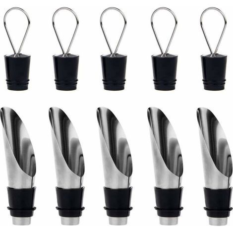 5 Paquets 2 en 1 Bouteilles en Acier Inoxydable Bec et Canette d'aération Avec Bouchon - Ensemble Cadeau Bouteille et Vinière (1/5)