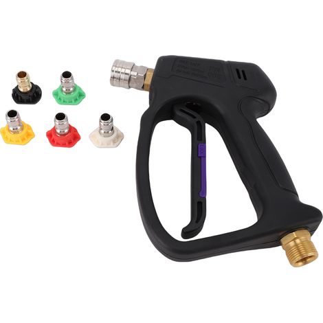 Pistolet de lavage à pression courte, 4500 PSI, pulvérisation élevée, avec connecteur rapide de 1/4 pouces, filetage M22-14mm, 5 embouts de buse