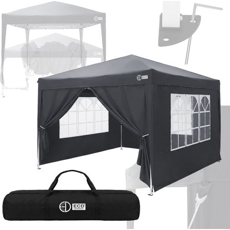 ECD Germany Pavillon 3x3 Wasserdicht Stabil Winterfest, Pop Up Faltpavillon, Gartenpavillon faltbar mit 4 Seitenwänden, Partyzelt klappbar, UV Schutz 50+, Gartenzelt für Outdoor Camping, Anthrazit (1/5)