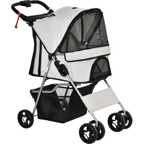 Poussette pliable pour chien avec 3 filets et fermeture éclair, en fer et tissu Oxford, 77 x 45 x 99,5 cm, grise