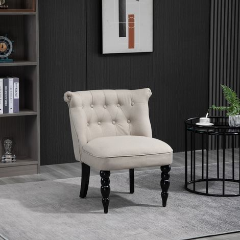 Sessel Wohnzimmer Loungesessel Vintage Relaxsessel mit Holzbeine Lesesessel mit Leinenoptik, Polstersessel für Schlafzimmer Beige