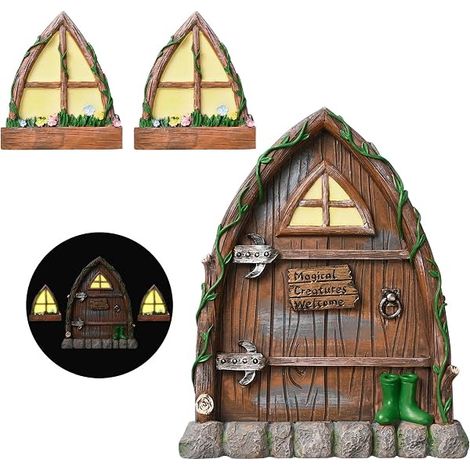 Portes et Fenêtre de Fée Miniatures Lumineux, Fée GNOME Miniature Statues Arbre de Porte Brille dans Le Noir, Fées Porte de Jardin Porte Miniature Décoration de Jardin