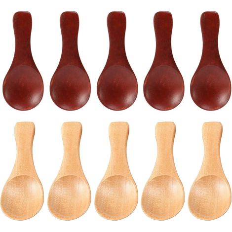 10 Petites CuillèRes en Bois Mini Assaisonnement Sucre Assaisonnement Sel Miel CuillèRe à Café Café Thé Confiture Moutarde CrèMe GlacéE CuillèRe en Bois (1/5)