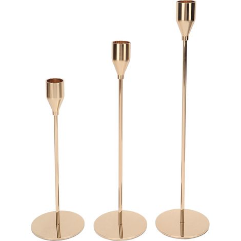 Porte-bougies en métal doré brillant, support de bougie rétro élégant pour décoration de table (1/5)