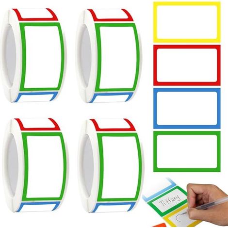 4 rollos, Etiquetas en blanco, Etiquetas en blanco de colores por categoría, 1000 hojas, 25 x 45 mm, 4 colores (amarillo, rojo, azul, verde) (1/5)