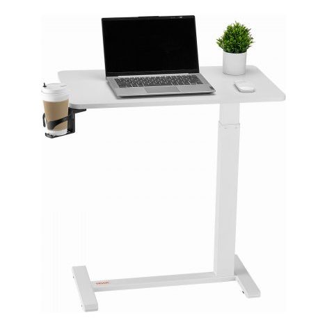 Mesa de Cama, Mesa Auxiliar Móvil con 4 Ruedas Ocultas, Altura Ajustable Escritorio para Portátil con Portavasos, Escritorio Portátil de Aglomerado para Cama, Oficina y Estudio, Blanco (1/5)