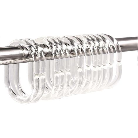 24 anneaux de rideau de douche en plastique, anneaux en C, crochets de suspension, clips de fixation pour tringle à rideaux de douche/fenêtre (transparent)