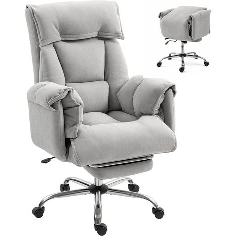 Chaise de bureau inclinable et réglable en hauteur, avec accoudoirs, repose-pieds et dossier haut, 75 x 77 x 110-118 cm, grise (1/5)