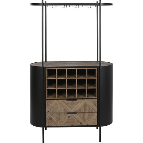 Meuble de Porte-bouteilles en bois naturel et métal noir - longueur 90 x profondeur 36 x Hauteur 150 cm (1/5)