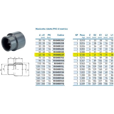 Manicotto ridotto PVC-U metrico 63x50 INPFMR163F00 - -  IRRITEC - -