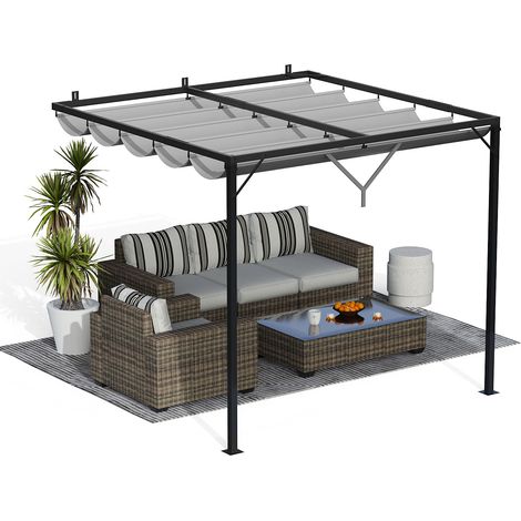 2x3M Lean To Pergola Retractable Patio Canopy Grey