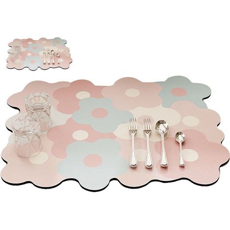 Tapis égouttoir à vaisselle pour comptoir de cuisine, rafraîchissant, mignon et élégant, résistant à la chaleur et absorbant, rose et bleu, 30 x 40 cm (1/5)
