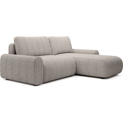 Selsey Lelu – L-Form Ecksofa mit Schlaffunktion, Bettkasten und Cord, beidseitig montierbar, Greige