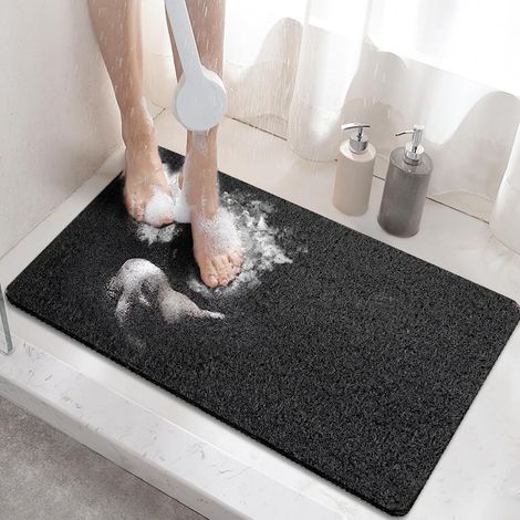 Alfombrilla de ducha antideslizante, 60x40cm, alfombrilla de baño antideslizante con desagüe, alfombrilla de baño de lufa de PVC suave para baño, secado rápido, negra (1/4)
