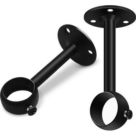 Juego de 2 soportes para barra de cortina de techo, 25 mm, metal negro resistente para barra de cortina, soporte para barra de armario, soporte de pared de acero inoxidable para barra de cortina, 2 pi (1/5)