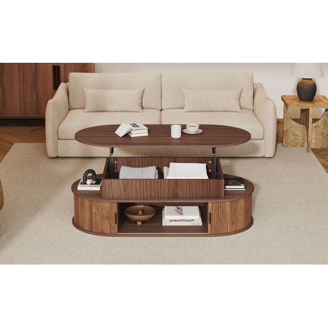 Tavolino sollevabile 100x50x40 cm in MDF effetto noce con contenitore MEUBLIV (1/5)