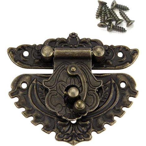 1 pcs Verrous vintage antique gaufrage Moraillon Loquet Serrure Fermoir avec vis pour décoratifs Cabinet armoire Boîte à bijoux boîte valise ou meuble Couleur bronze (XL) (1/5)