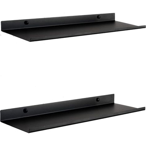 Étagère murale flottante noire – Set de 2 tablettes métalliques 50 cm – Fixation invisible – Charge jusqu'à 8 kg – Pour livres et déco murale (1/5)