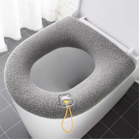 Abattant de toilettes style britannique avec coussin chauffant en polaire épaisse et doublure en polaire, universel toutes saisons, gris hiver (1/5)