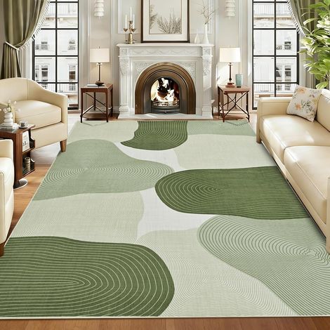 Tapis vert et blanc, moderne, lignes géométriques, 160 x 230 cm (1/5)