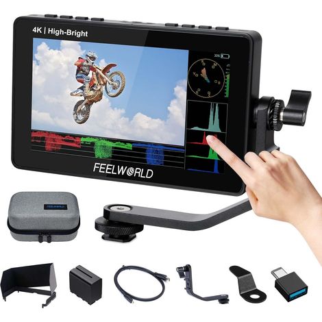 Moniteur Champ de Caméra 5.5" 1600nit Écran Tactile HDR LUT 3D Forme d'onde Portée Vectorielle 1920x1080 4K HDMI DSLR Vidéo Peaking avec 6600 mAH Batterie 5V Type-c Entrée (1/5)