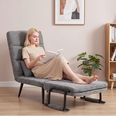 Fauteuil-lit pliable 3 en 1 gris en métal avec dossier réglable (1/5)