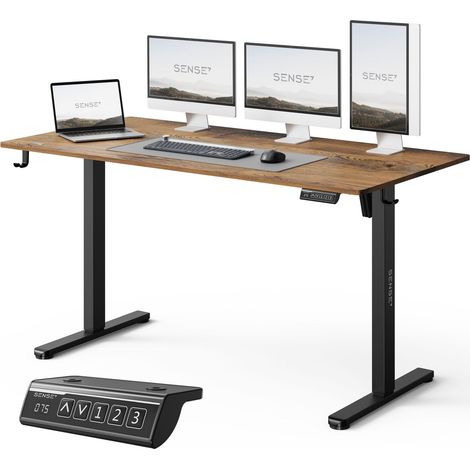 Bureau électrique réglable 140x70cm chêne Noir 70kg (1/5)