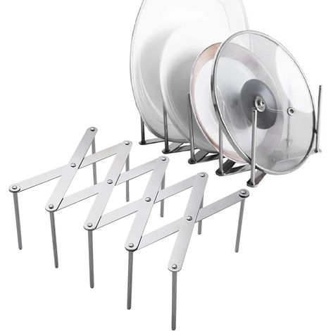 Lot de 2 organiseurs d'assiettes réglables, petit égouttoir à vaisselle rétractable, organiseur de couvercles en acier inoxydable pour armoire, cuisine, planche à découper, ustensiles de